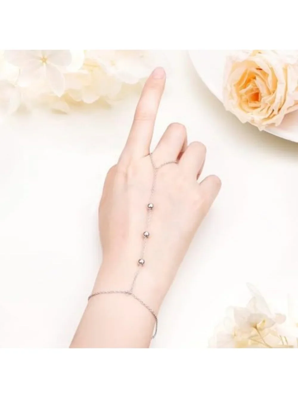 Adjustable S925 Sterling Silver Finger Ring Bracelet Chain for Women - Stylish